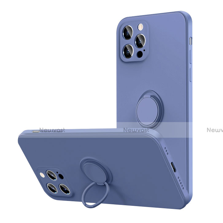 Ultra-thin Silicone Gel Soft Case Cover with Magnetic Finger Ring Stand N01 for Apple iPhone 12 Pro Max Lavender Gray