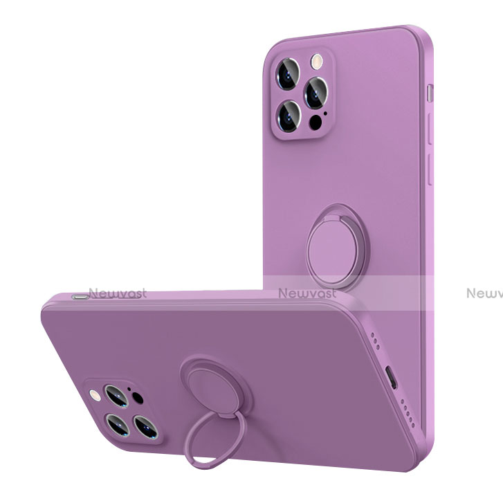 Ultra-thin Silicone Gel Soft Case Cover with Magnetic Finger Ring Stand N01 for Apple iPhone 12 Pro Max Purple