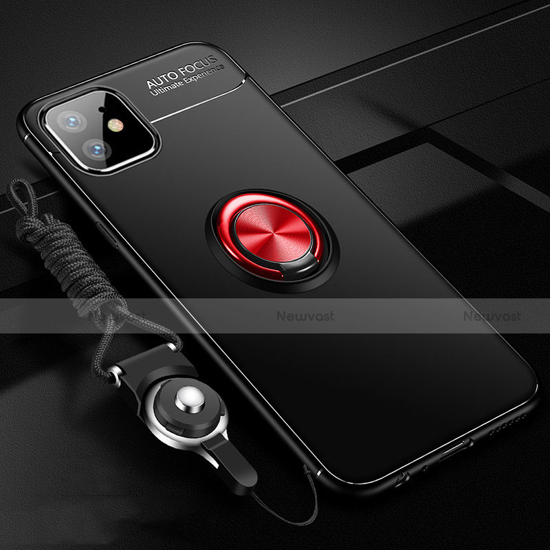 Ultra-thin Silicone Gel Soft Case Cover with Magnetic Finger Ring Stand N03 for Apple iPhone 12 Mini Red and Black