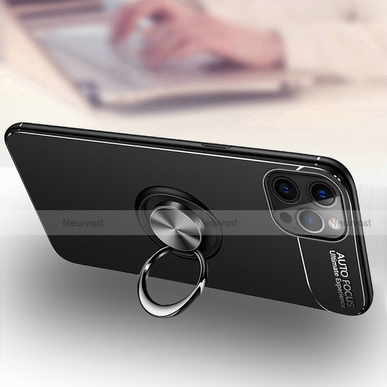 Ultra-thin Silicone Gel Soft Case Cover with Magnetic Finger Ring Stand N03 for Apple iPhone 12 Pro