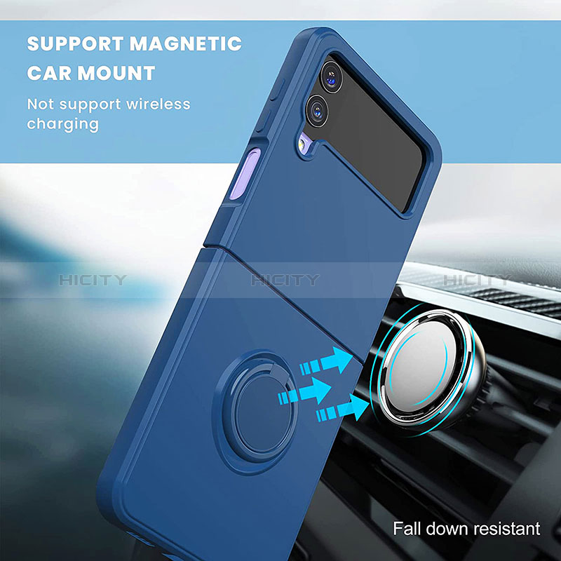 Ultra-thin Silicone Gel Soft Case Cover with Magnetic Finger Ring Stand QW1 for Samsung Galaxy Z Flip4 5G