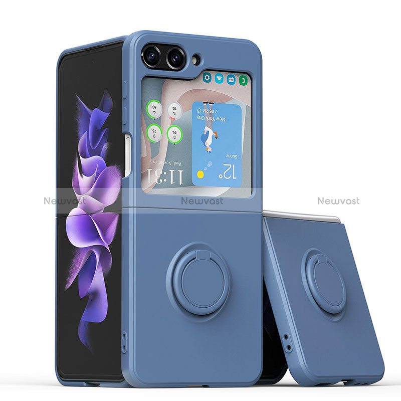 Ultra-thin Silicone Gel Soft Case Cover with Magnetic Finger Ring Stand QW1 for Samsung Galaxy Z Flip5 5G