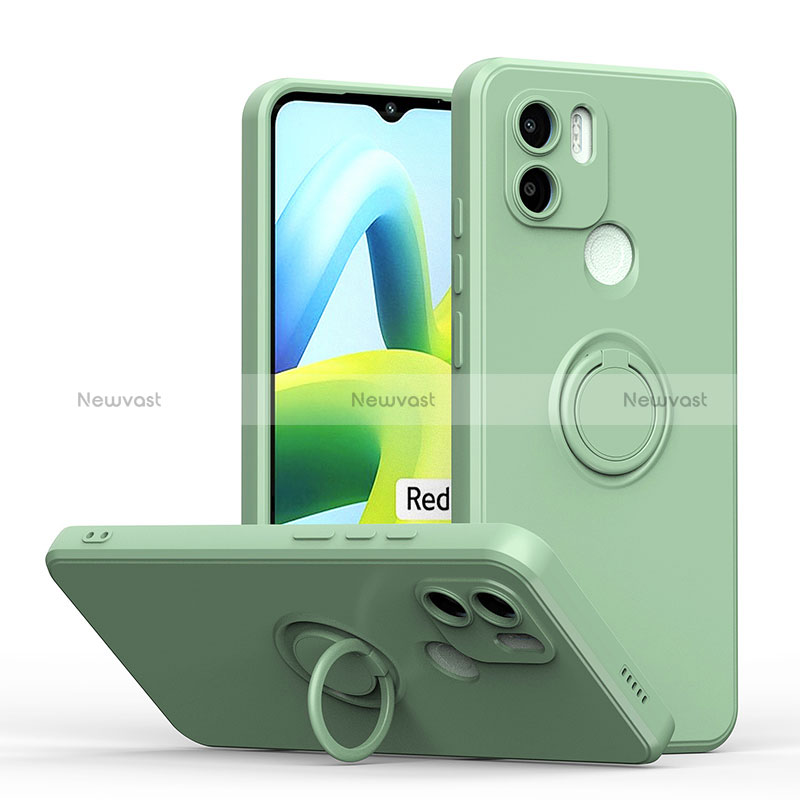 Ultra-thin Silicone Gel Soft Case Cover with Magnetic Finger Ring Stand QW1 for Xiaomi Redmi A1 Plus Matcha Green