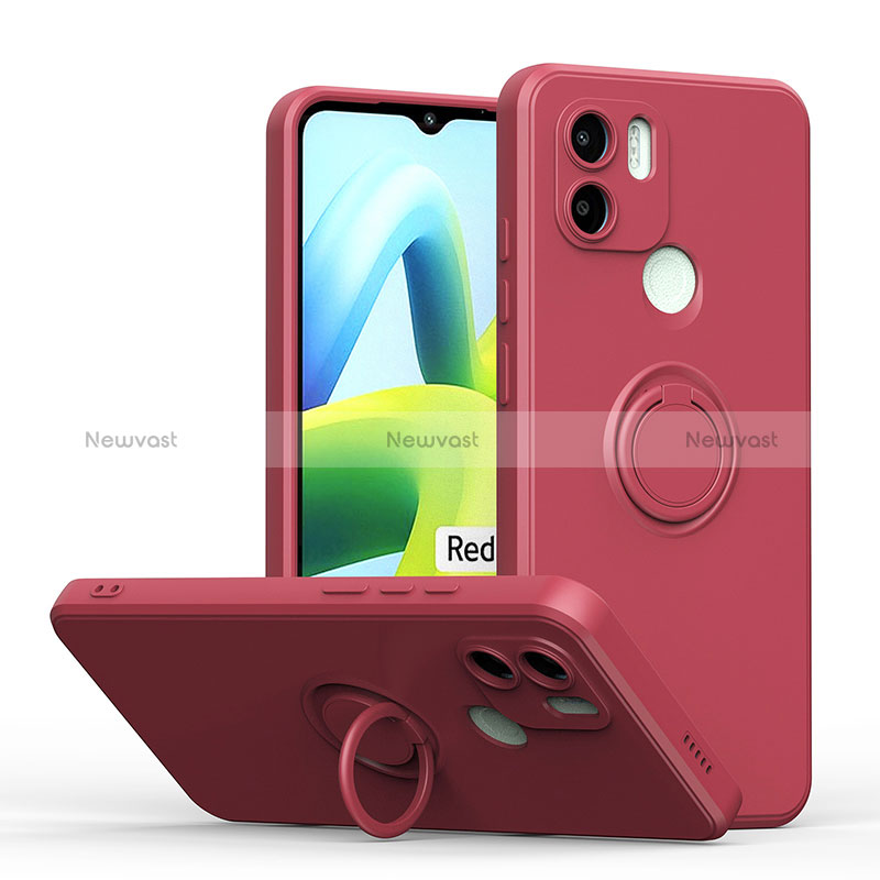 Ultra-thin Silicone Gel Soft Case Cover with Magnetic Finger Ring Stand QW1 for Xiaomi Redmi A1 Plus Red Wine