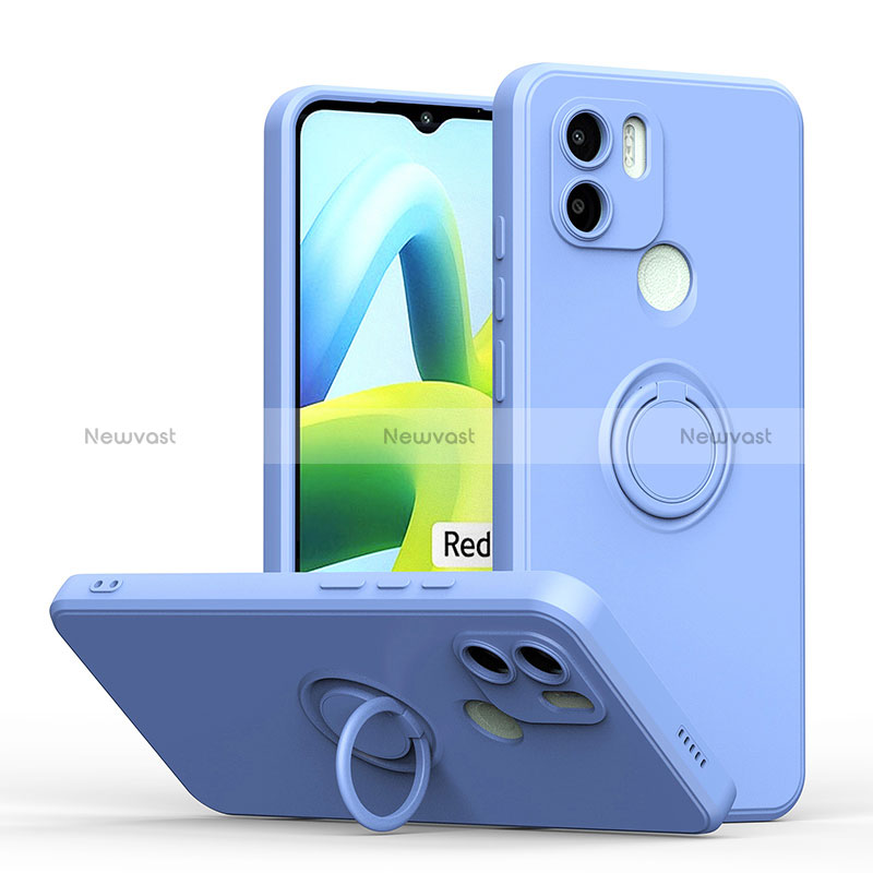 Ultra-thin Silicone Gel Soft Case Cover with Magnetic Finger Ring Stand QW1 for Xiaomi Redmi A1 Plus Sky Blue
