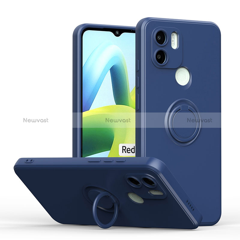 Ultra-thin Silicone Gel Soft Case Cover with Magnetic Finger Ring Stand QW1 for Xiaomi Redmi A2 Blue