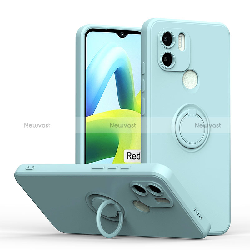 Ultra-thin Silicone Gel Soft Case Cover with Magnetic Finger Ring Stand QW1 for Xiaomi Redmi A2 Mint Blue