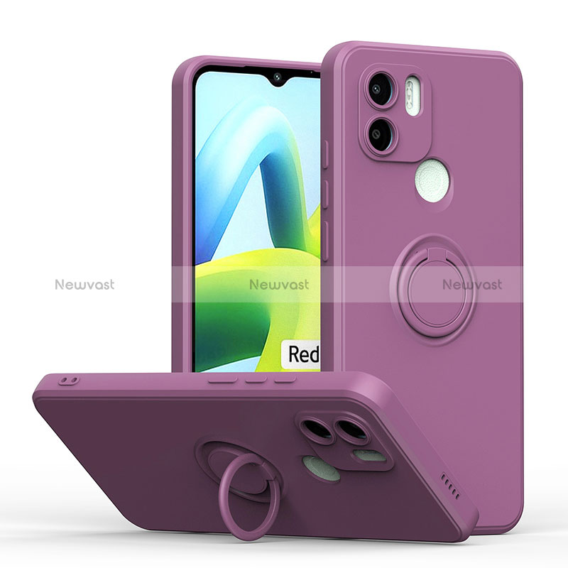 Ultra-thin Silicone Gel Soft Case Cover with Magnetic Finger Ring Stand QW1 for Xiaomi Redmi A2 Purple