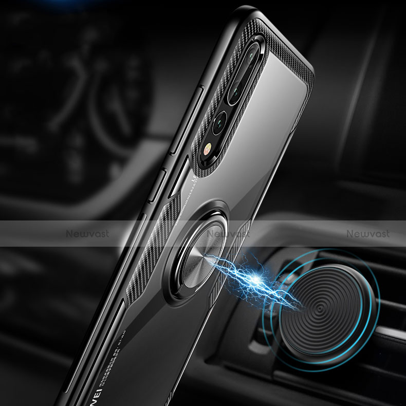 Ultra-thin Silicone Gel Soft Case Cover with Magnetic Finger Ring Stand R01 for Huawei P20 Pro
