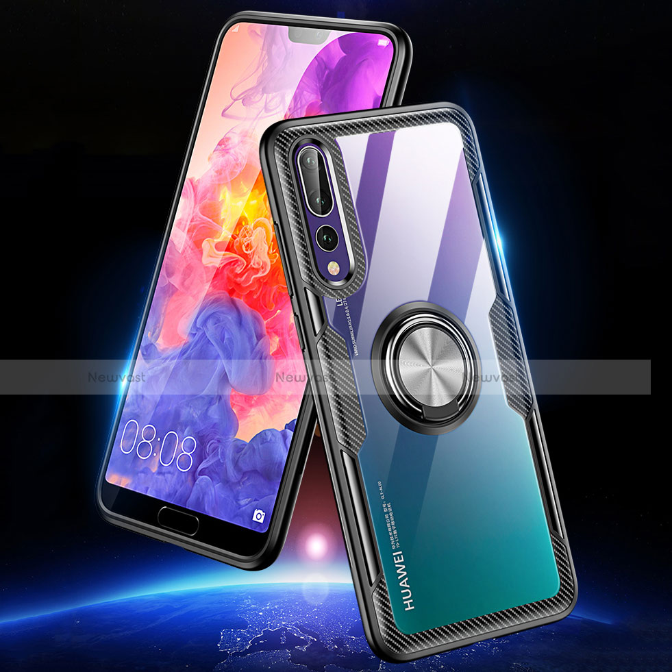 Ultra-thin Silicone Gel Soft Case Cover with Magnetic Finger Ring Stand R01 for Huawei P20 Pro