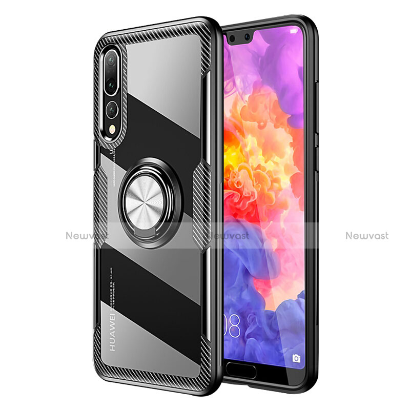 Ultra-thin Silicone Gel Soft Case Cover with Magnetic Finger Ring Stand R01 for Huawei P20 Pro Mixed