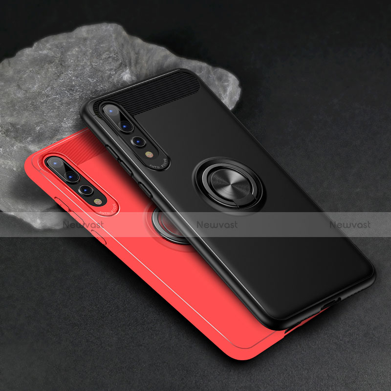Ultra-thin Silicone Gel Soft Case Cover with Magnetic Finger Ring Stand S01 for Huawei P20 Pro