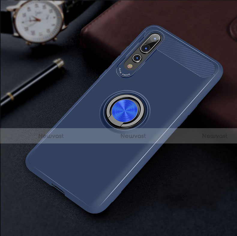 Ultra-thin Silicone Gel Soft Case Cover with Magnetic Finger Ring Stand S01 for Huawei P20 Pro Blue