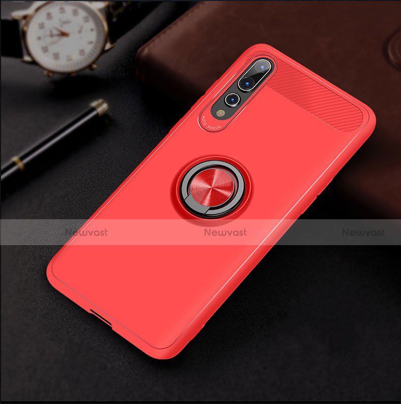 Ultra-thin Silicone Gel Soft Case Cover with Magnetic Finger Ring Stand S01 for Huawei P20 Pro Red