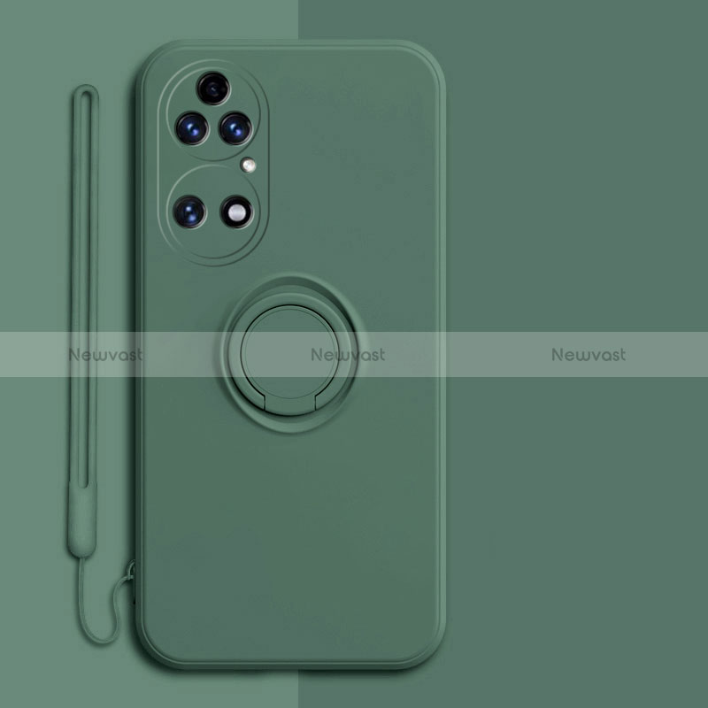 Ultra-thin Silicone Gel Soft Case Cover with Magnetic Finger Ring Stand S01 for Huawei P50 Pro Midnight Green