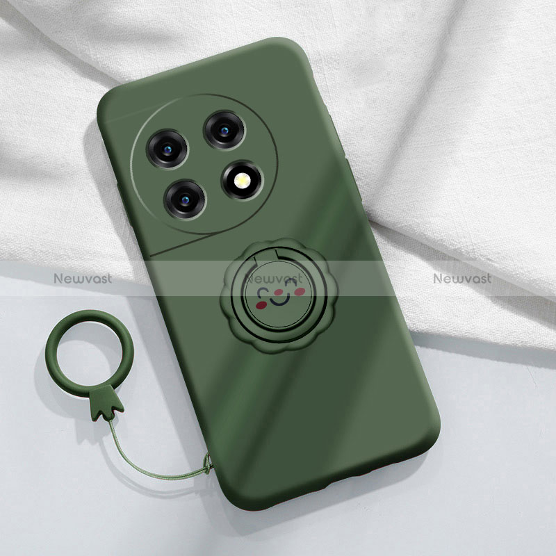 Ultra-thin Silicone Gel Soft Case Cover with Magnetic Finger Ring Stand S01 for OnePlus 11R 5G Midnight Green