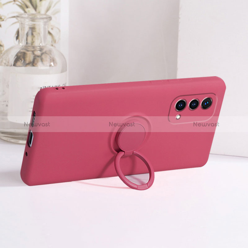 Ultra-thin Silicone Gel Soft Case Cover with Magnetic Finger Ring Stand S01 for Oppo A74 5G