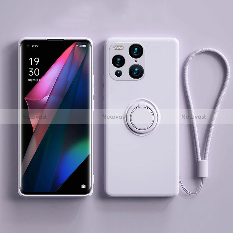 Ultra-thin Silicone Gel Soft Case Cover with Magnetic Finger Ring Stand S01 for Oppo Find X3 5G