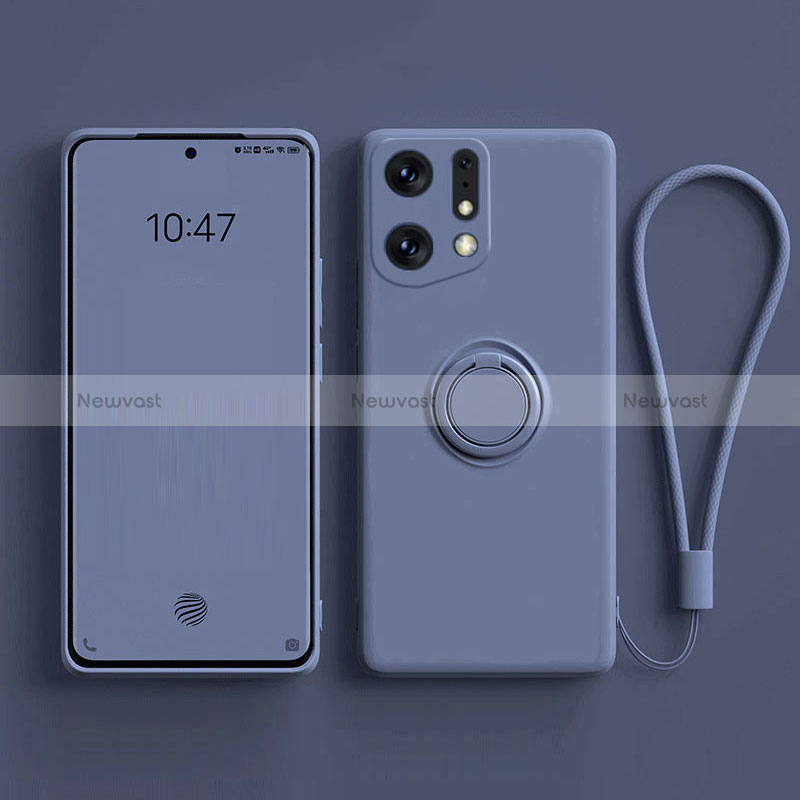 Ultra-thin Silicone Gel Soft Case Cover with Magnetic Finger Ring Stand S01 for Oppo Find X5 5G Lavender Gray