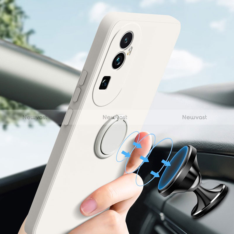 Ultra-thin Silicone Gel Soft Case Cover with Magnetic Finger Ring Stand S01 for Oppo Reno10 Pro+ Plus 5G