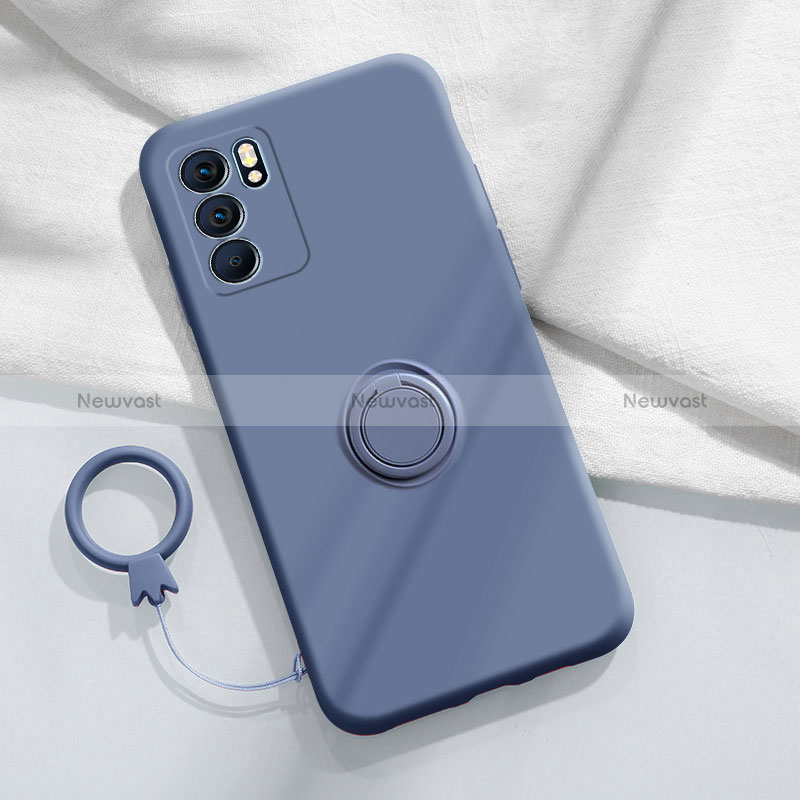 Ultra-thin Silicone Gel Soft Case Cover with Magnetic Finger Ring Stand S01 for Oppo Reno6 5G Lavender Gray