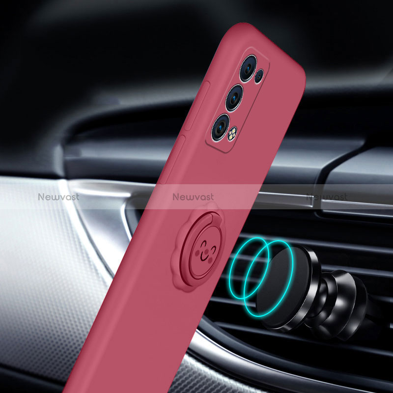 Ultra-thin Silicone Gel Soft Case Cover with Magnetic Finger Ring Stand S01 for Oppo Reno6 Pro 5G