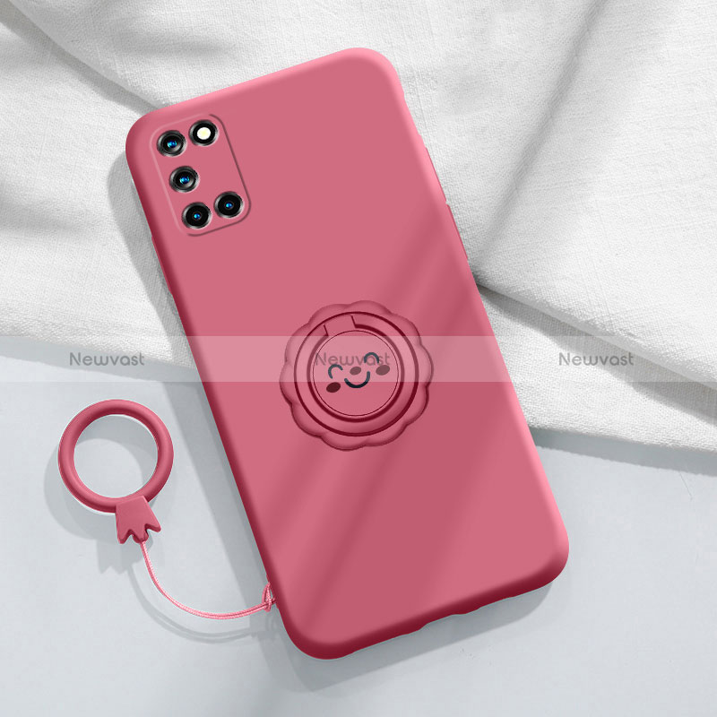 Ultra-thin Silicone Gel Soft Case Cover with Magnetic Finger Ring Stand S01 for Oppo Reno6 Pro 5G Hot Pink