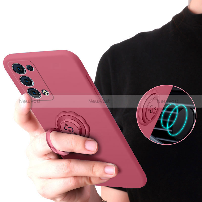 Ultra-thin Silicone Gel Soft Case Cover with Magnetic Finger Ring Stand S01 for Oppo Reno6 Pro+ Plus 5G