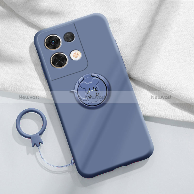 Ultra-thin Silicone Gel Soft Case Cover with Magnetic Finger Ring Stand S01 for Oppo Reno8 5G Lavender Gray