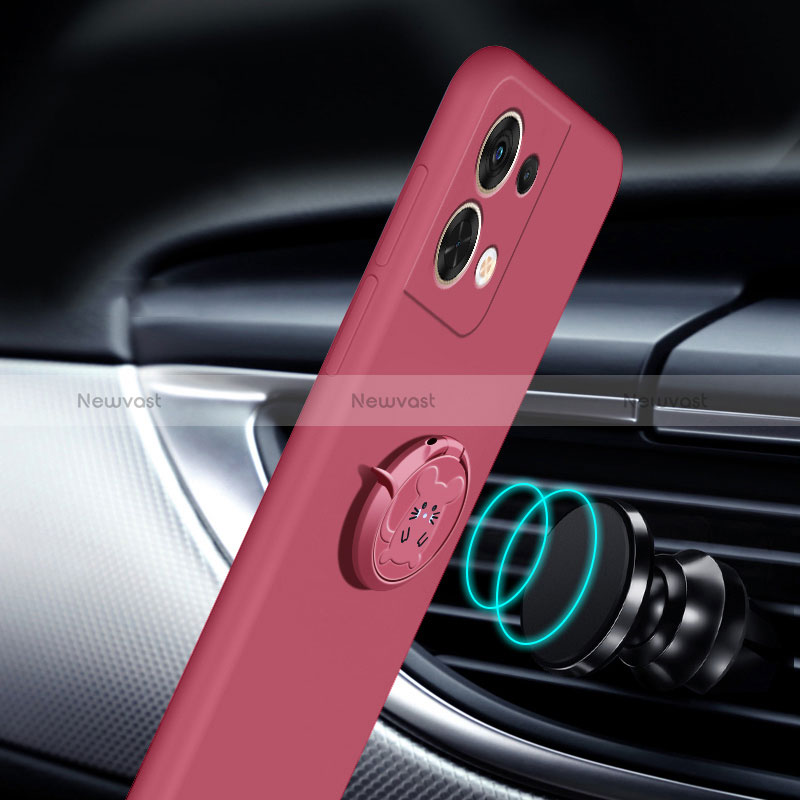 Ultra-thin Silicone Gel Soft Case Cover with Magnetic Finger Ring Stand S01 for Oppo Reno8 Pro 5G