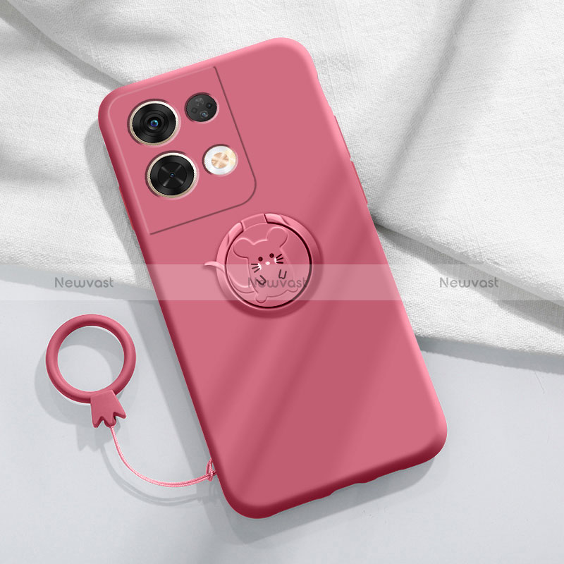 Ultra-thin Silicone Gel Soft Case Cover with Magnetic Finger Ring Stand S01 for Oppo Reno8 Pro 5G