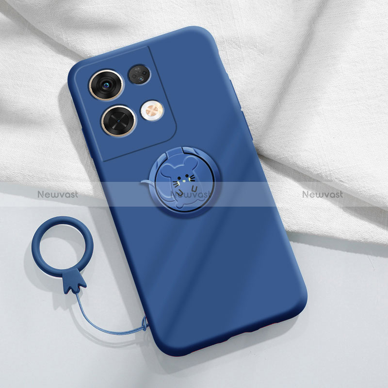 Ultra-thin Silicone Gel Soft Case Cover with Magnetic Finger Ring Stand S01 for Oppo Reno8 Pro 5G Blue