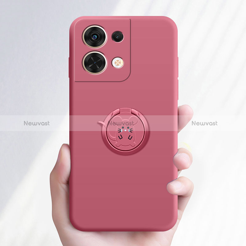 Ultra-thin Silicone Gel Soft Case Cover with Magnetic Finger Ring Stand S01 for Oppo Reno9 5G