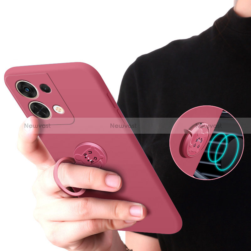 Ultra-thin Silicone Gel Soft Case Cover with Magnetic Finger Ring Stand S01 for Oppo Reno9 Pro 5G