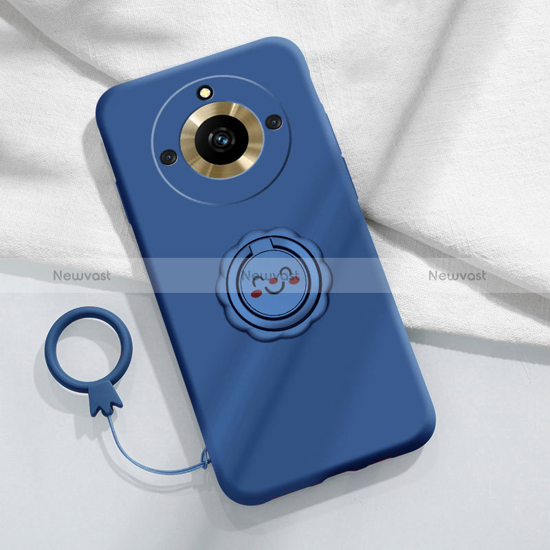 Ultra-thin Silicone Gel Soft Case Cover with Magnetic Finger Ring Stand S01 for Realme 11 Pro+ Plus 5G Blue