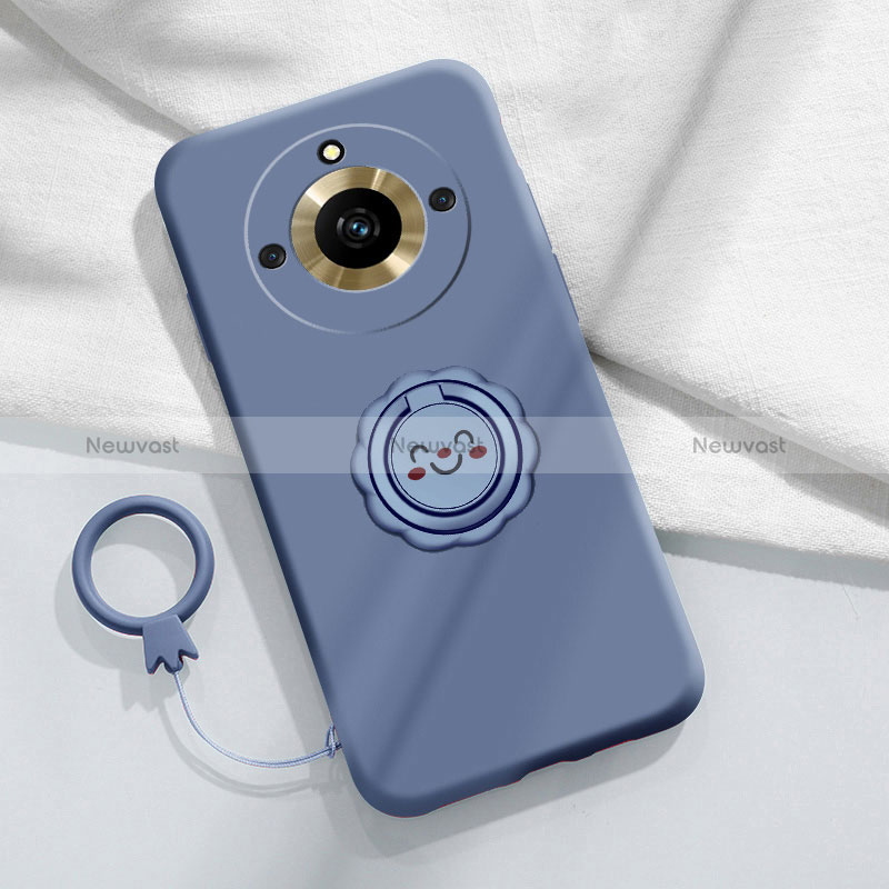 Ultra-thin Silicone Gel Soft Case Cover with Magnetic Finger Ring Stand S01 for Realme 11 Pro+ Plus 5G Lavender Gray