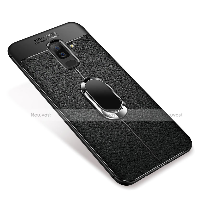 Ultra-thin Silicone Gel Soft Case Cover with Magnetic Finger Ring Stand S01 for Samsung Galaxy A6 Plus Black