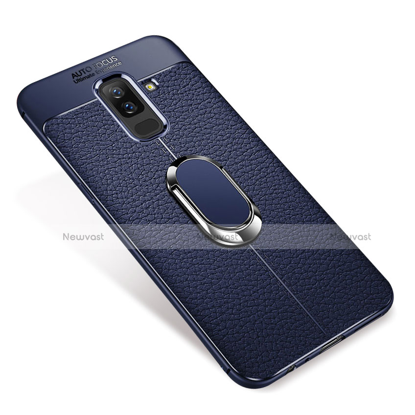 Ultra-thin Silicone Gel Soft Case Cover with Magnetic Finger Ring Stand S01 for Samsung Galaxy A6 Plus Blue