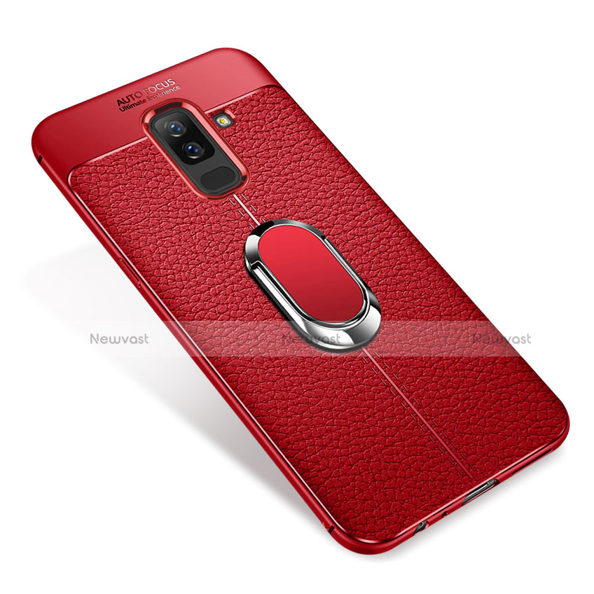 Ultra-thin Silicone Gel Soft Case Cover with Magnetic Finger Ring Stand S01 for Samsung Galaxy A6 Plus Red