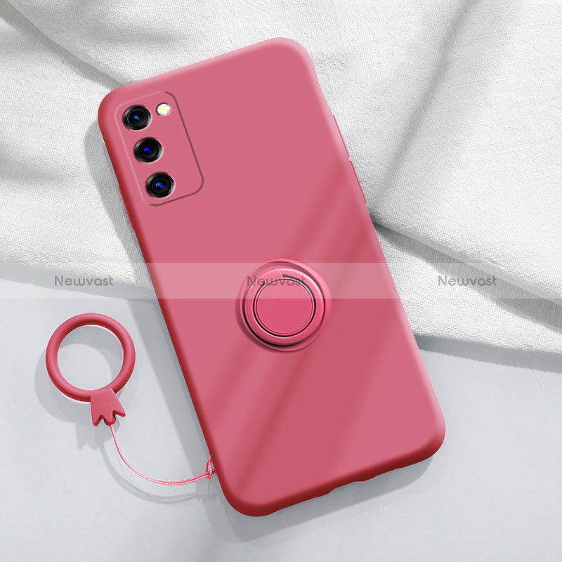 Ultra-thin Silicone Gel Soft Case Cover with Magnetic Finger Ring Stand S01 for Samsung Galaxy S20 FE 5G Red