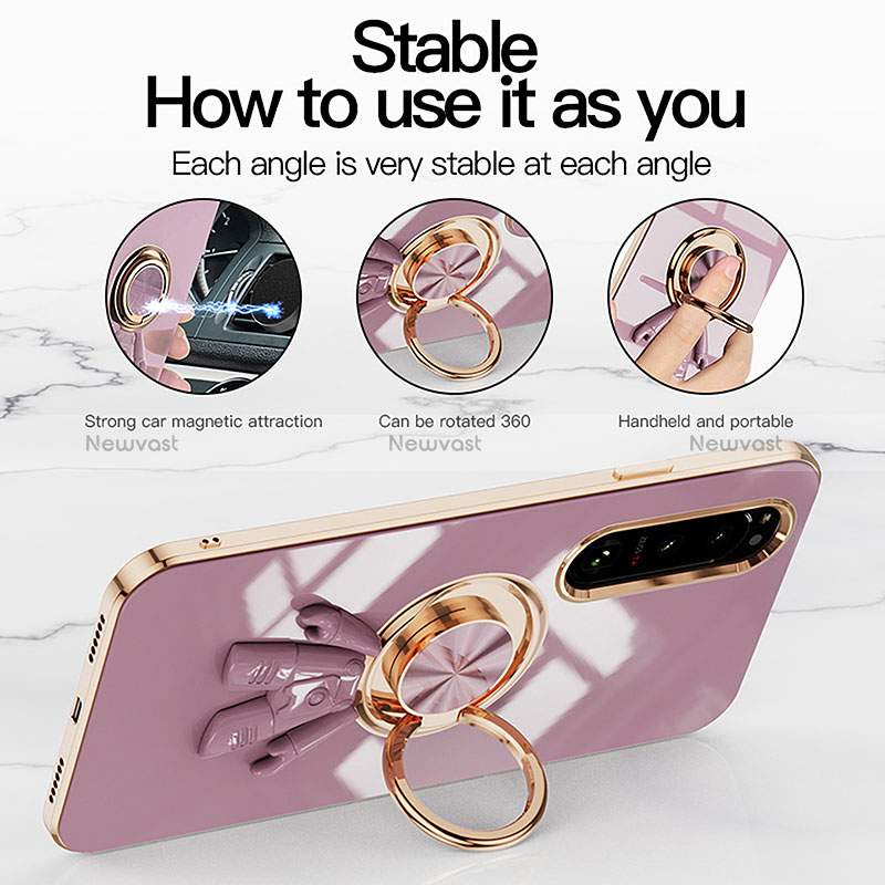 Ultra-thin Silicone Gel Soft Case Cover with Magnetic Finger Ring Stand S01 for Sony Xperia 10 IV