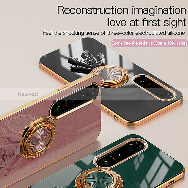 Ultra-thin Silicone Gel Soft Case Cover with Magnetic Finger Ring Stand S01 for Sony Xperia 10 IV