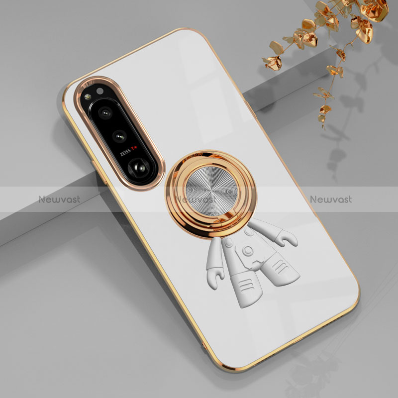 Ultra-thin Silicone Gel Soft Case Cover with Magnetic Finger Ring Stand S01 for Sony Xperia 10 V