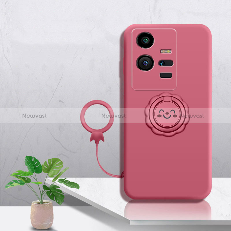 Ultra-thin Silicone Gel Soft Case Cover with Magnetic Finger Ring Stand S01 for Vivo iQOO 11 5G