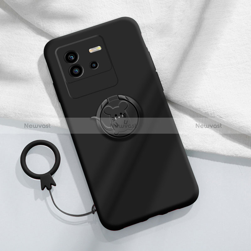 Ultra-thin Silicone Gel Soft Case Cover with Magnetic Finger Ring Stand S01 for Vivo iQOO Neo6 5G