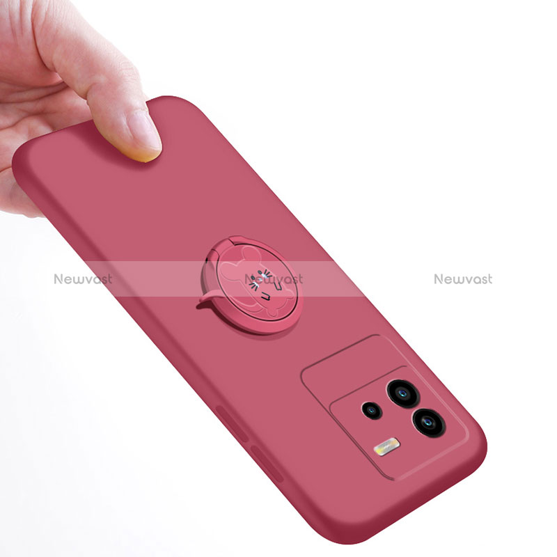 Ultra-thin Silicone Gel Soft Case Cover with Magnetic Finger Ring Stand S01 for Vivo iQOO Neo6 SE 5G