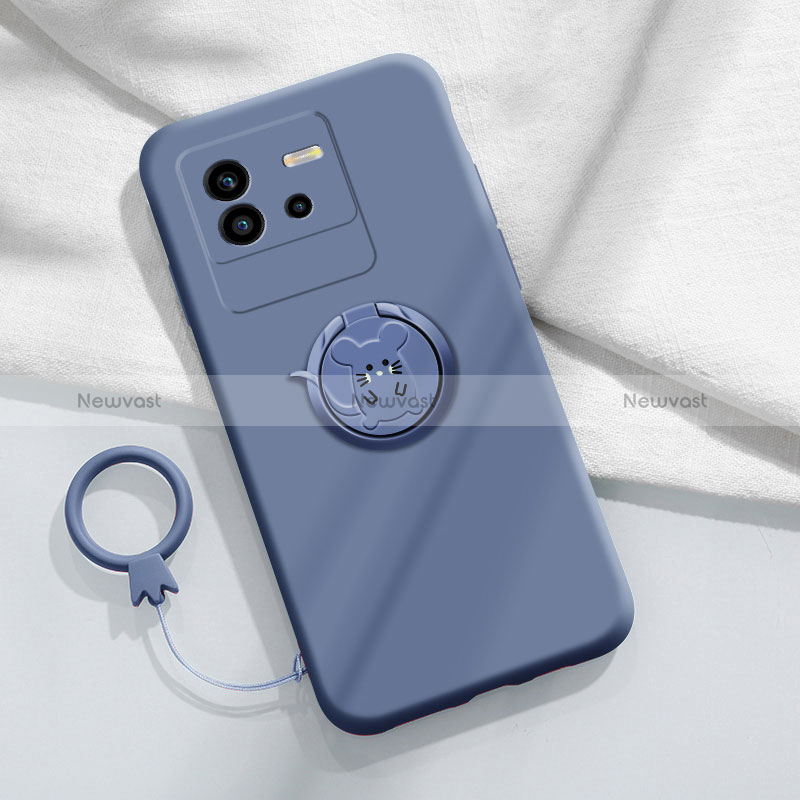 Ultra-thin Silicone Gel Soft Case Cover with Magnetic Finger Ring Stand S01 for Vivo iQOO Neo6 SE 5G Lavender Gray