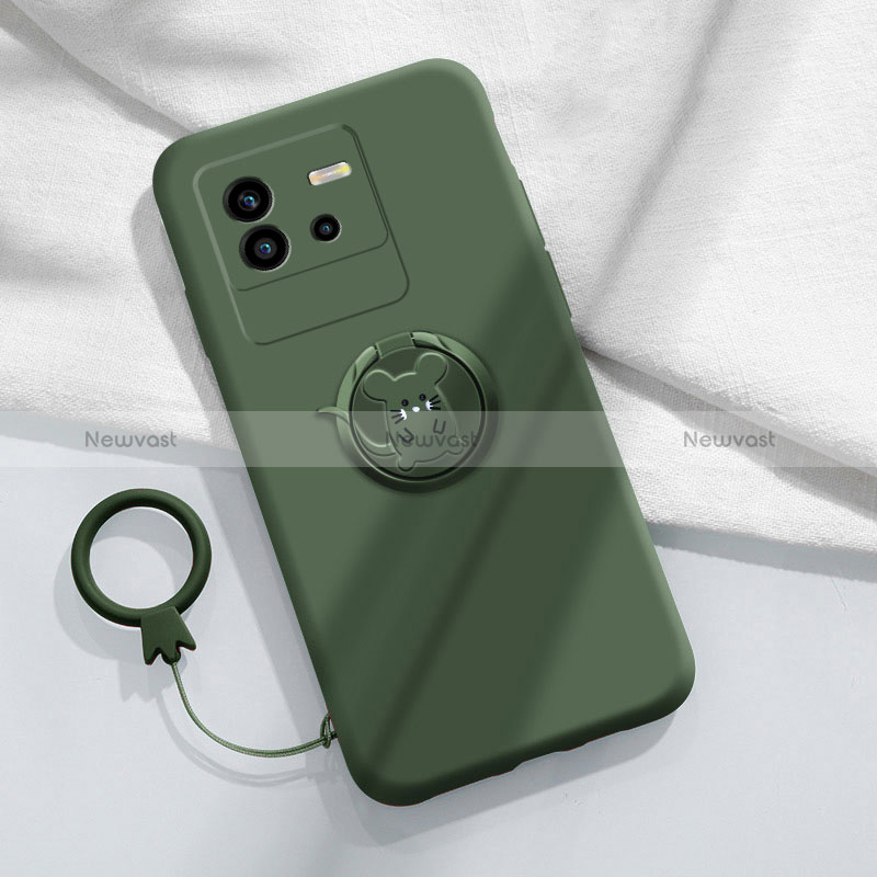 Ultra-thin Silicone Gel Soft Case Cover with Magnetic Finger Ring Stand S01 for Vivo iQOO Neo6 SE 5G Midnight Green