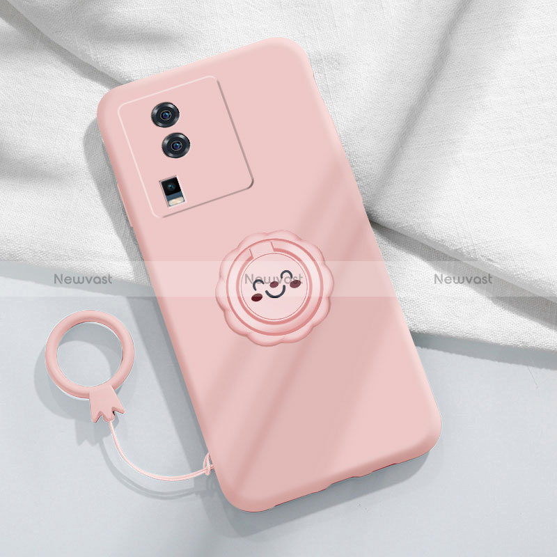 Ultra-thin Silicone Gel Soft Case Cover with Magnetic Finger Ring Stand S01 for Vivo iQOO Neo7 5G