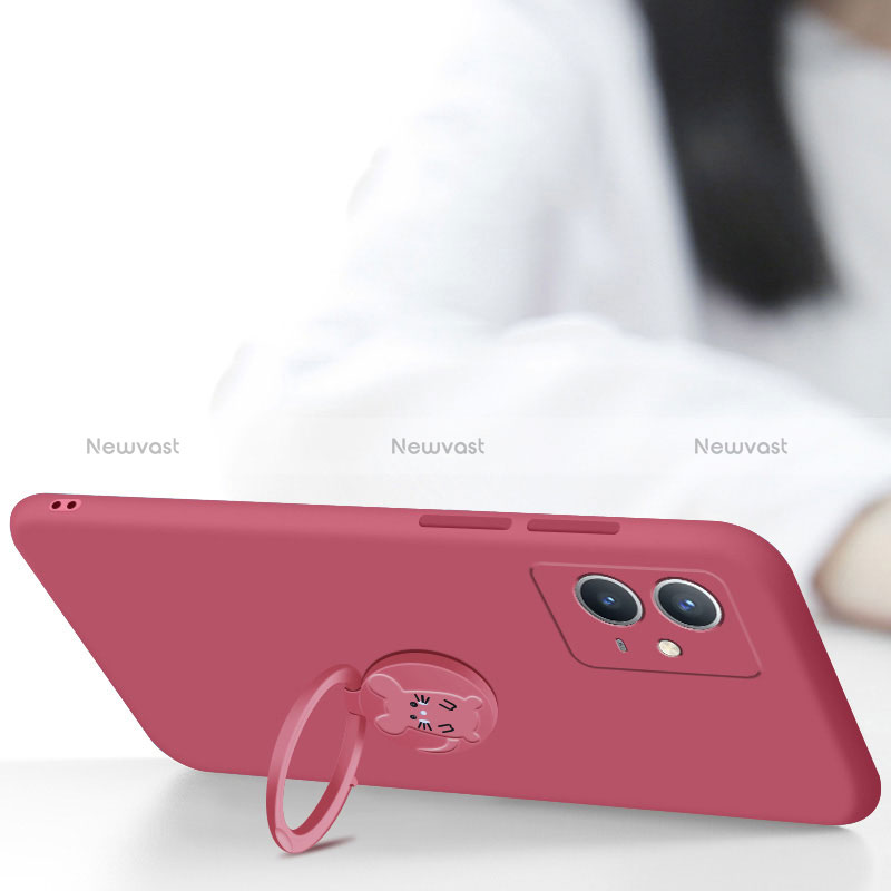 Ultra-thin Silicone Gel Soft Case Cover with Magnetic Finger Ring Stand S01 for Vivo iQOO Z6 5G